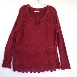 Maurices Lace Trim Top Womens Plus 1X Cutout Neckline‎ Long Sleeve Knit Pullover